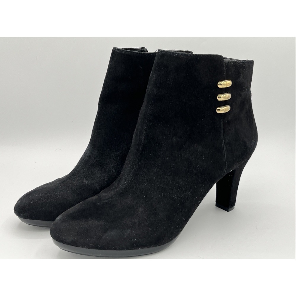 Anne Klein Aksondra Heel Ankle Boots Womens 10 M Black Suede Leather Side Zip